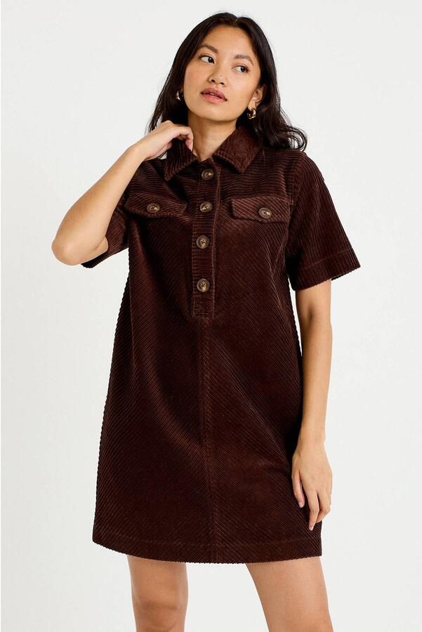 Cache corduroy korte jurk donkerbruin