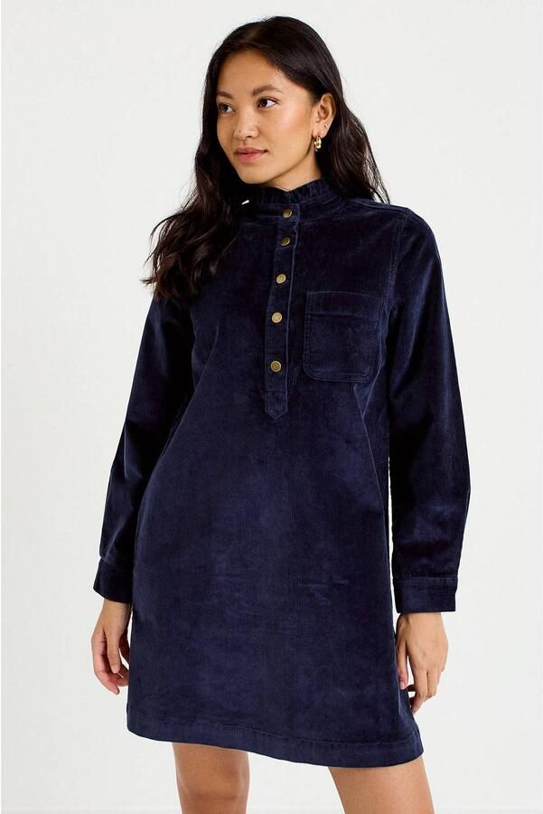 Cache corduroy mini jurk met ruches marine