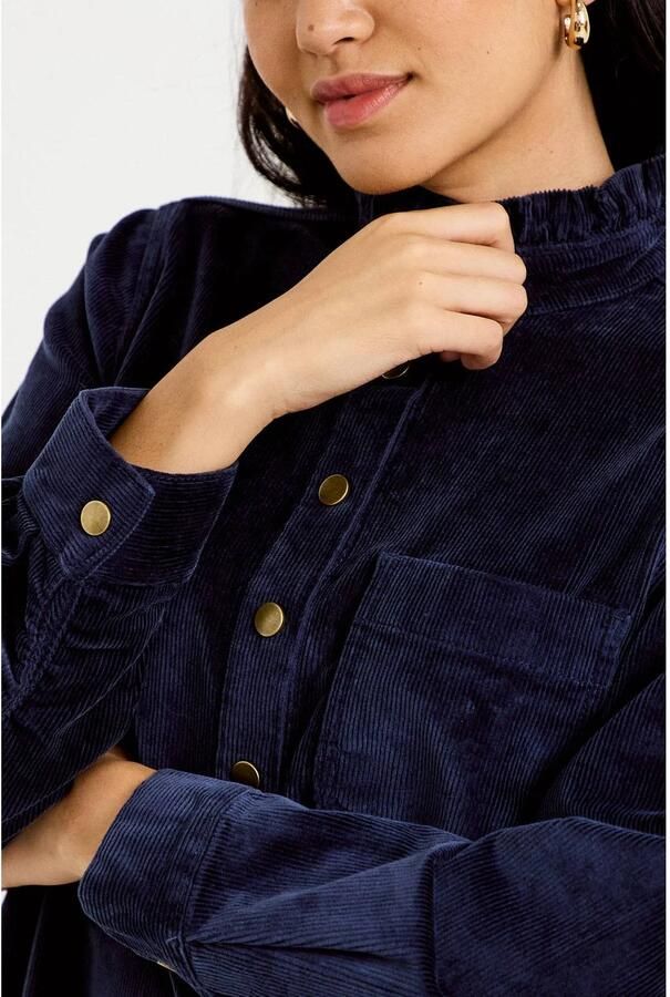 Cache corduroy mini jurk met ruches marine - Foto 2