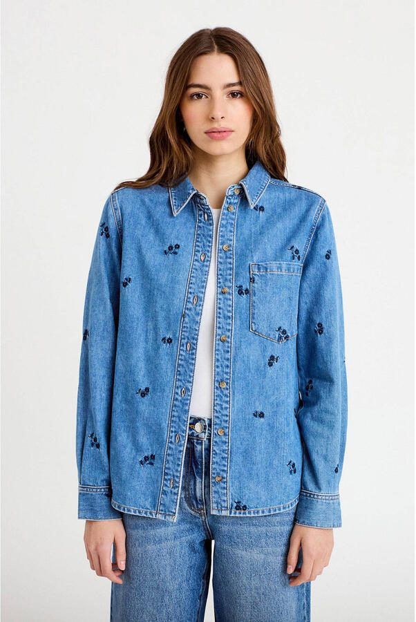 Cache denim blouse medium blue denim