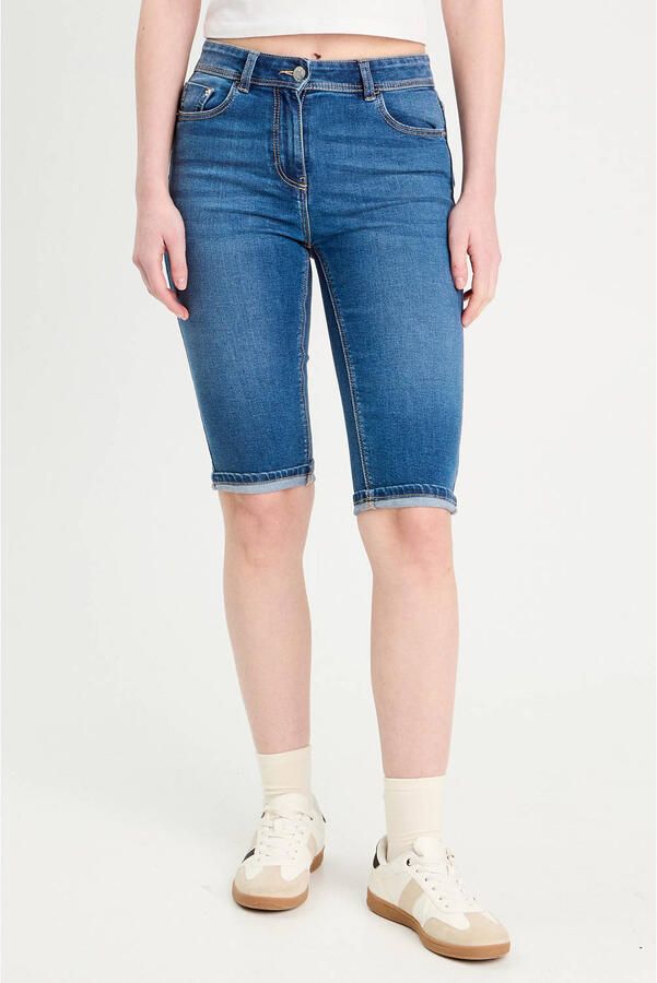 Cache denim slim regular waist short dark blue denim