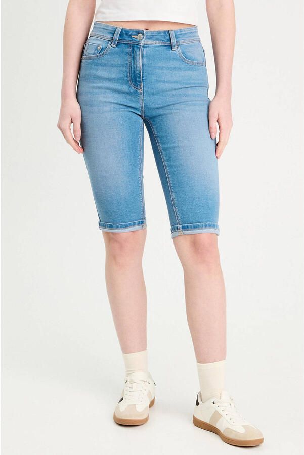 Cache denim slim regular waist short medium blue denim