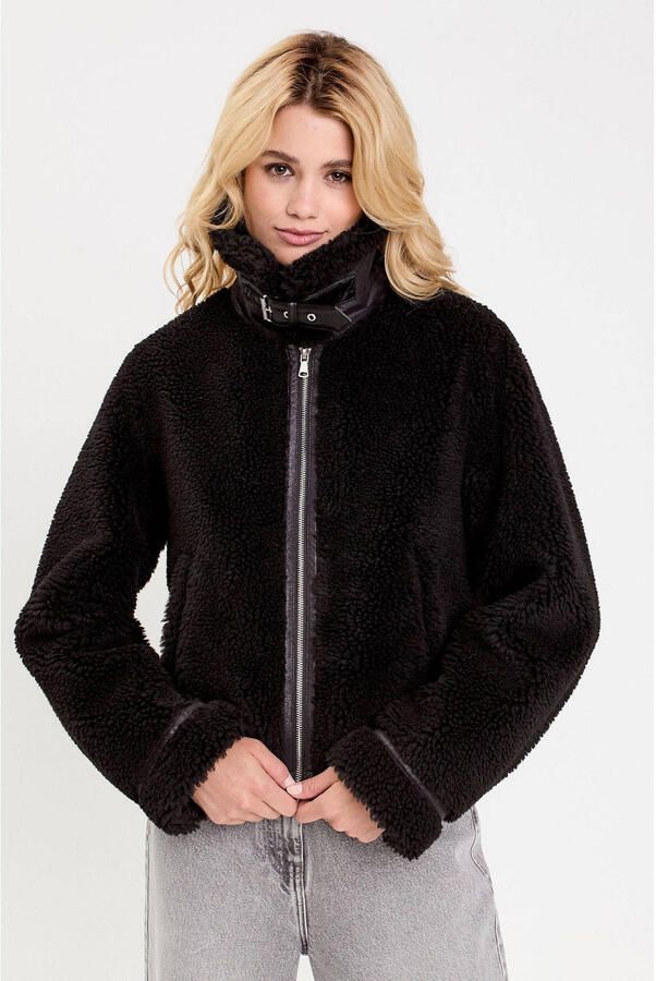 Cache faux fur jas zwart