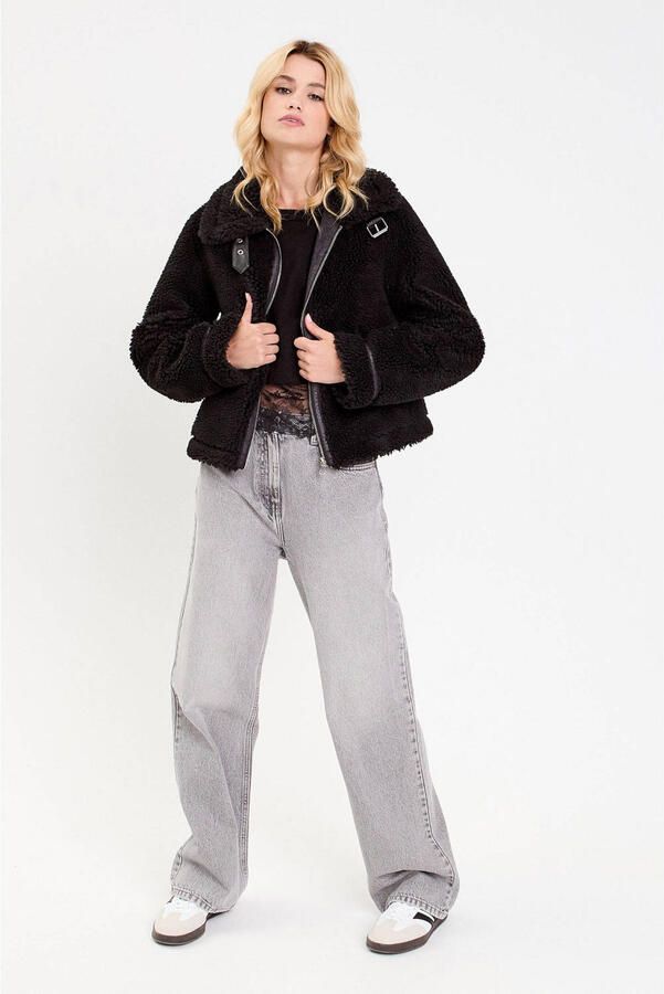 Cache faux fur jas zwart - Foto 2