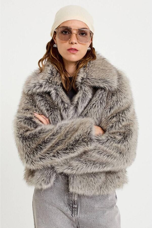 Cache faux fur winterjas lichtgrijs