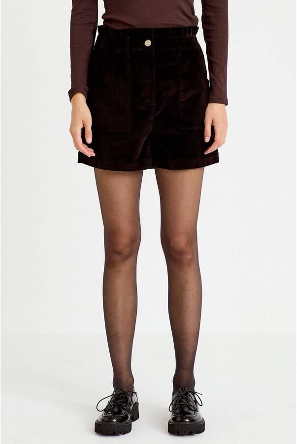 Cache fluwelen straight leg casual short donkerbruin