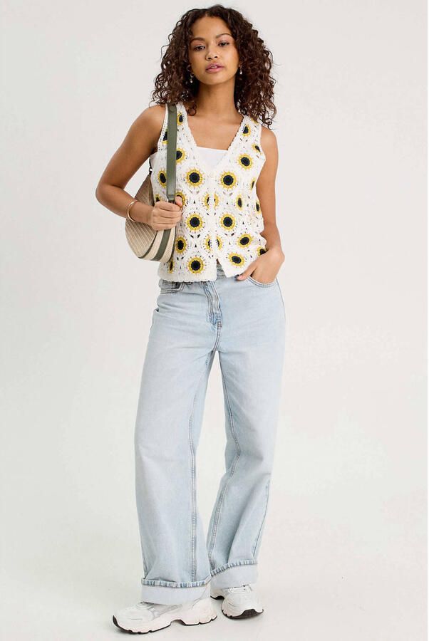 Cache gebloemd gilet crochet ecru - Foto 2