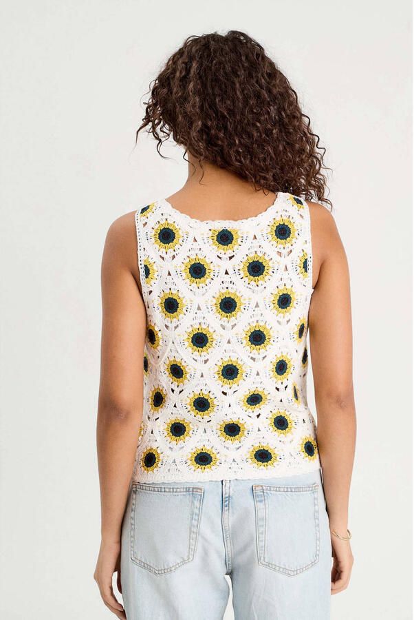 Cache gebloemd gilet crochet ecru - Foto 3