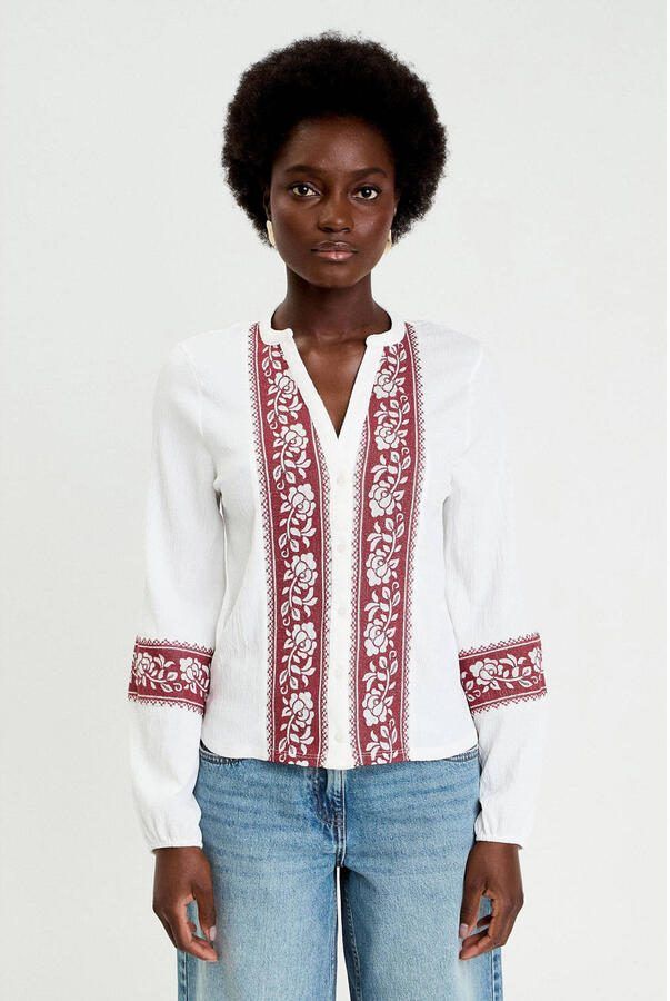 Cache gebloemde blouse ecru