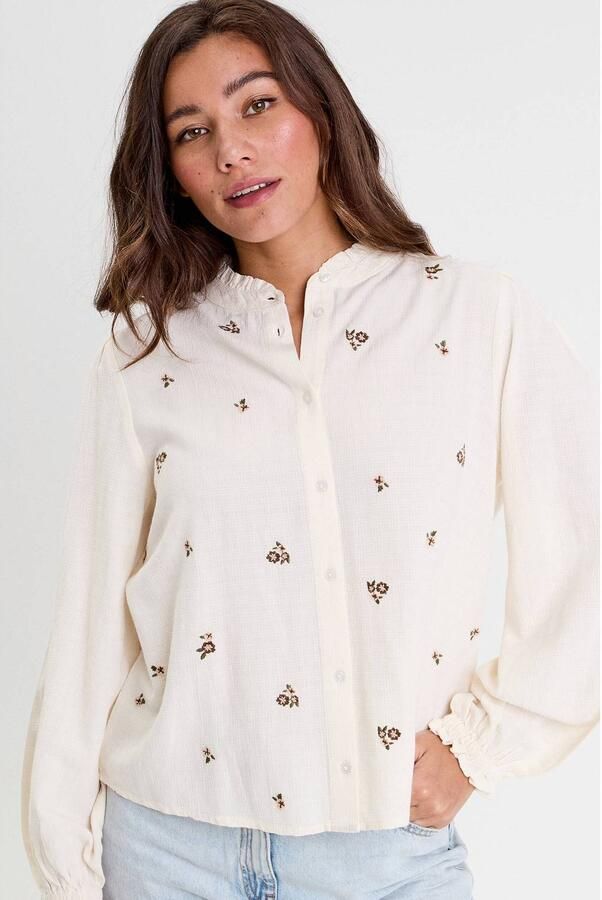 Cache gebloemde blouse met ruches ecru