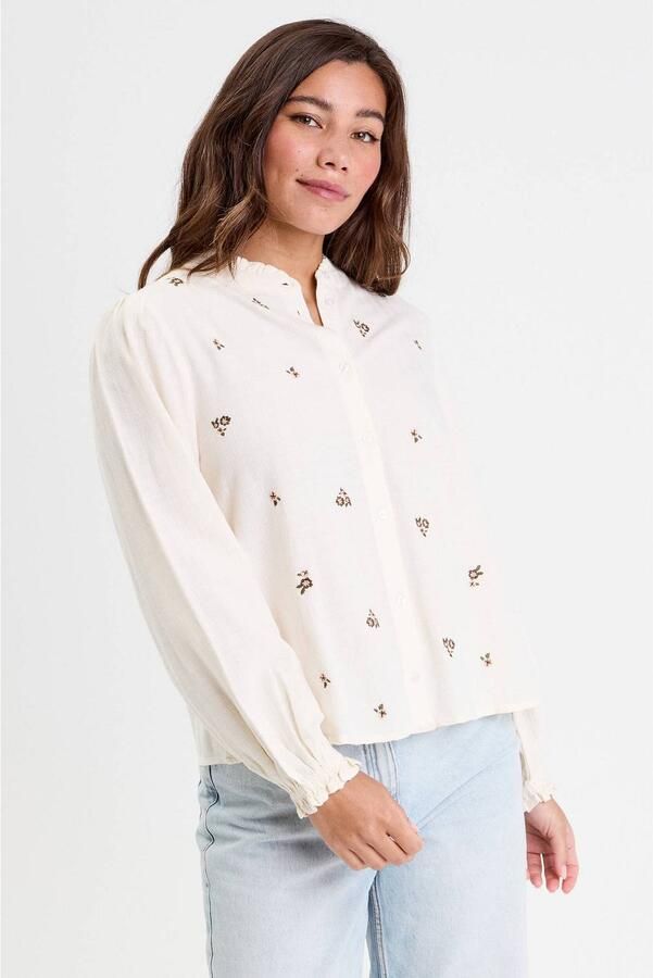 Cache gebloemde blouse met ruches ecru - Foto 2