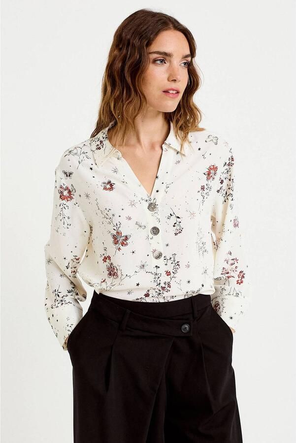Cache gebloemde blousetop ecru rood