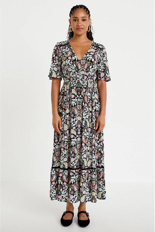 Cache gebloemde bohemian maxi jurk met contrast bies zwart - Foto 2