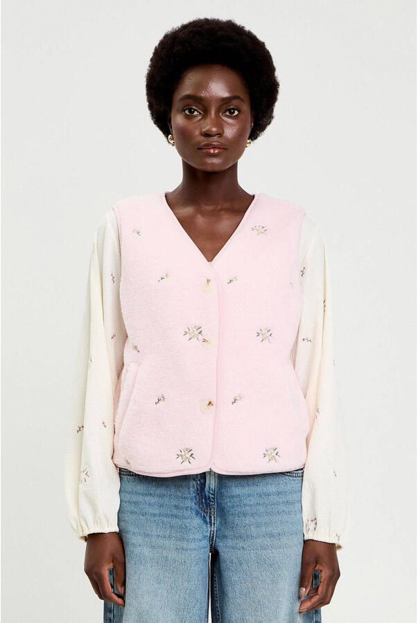 Cache gebloemde gilet roze