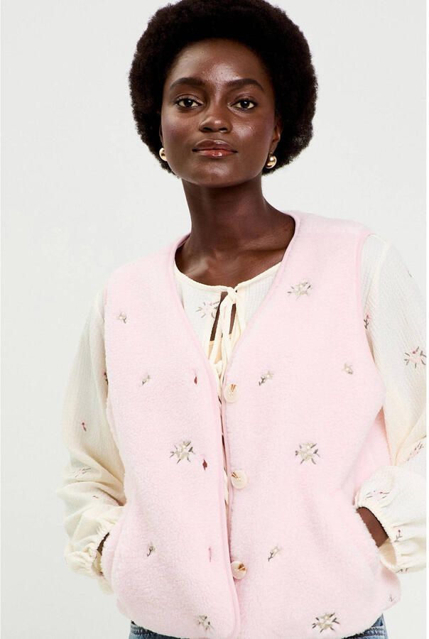 Cache gebloemde gilet roze - Foto 2