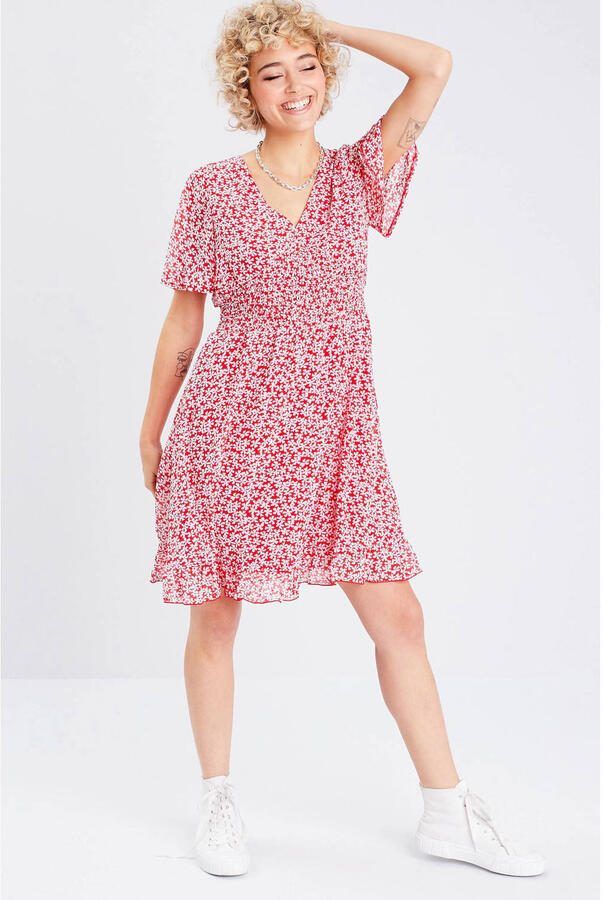 Cache gebloemde jurk rood wit - Foto 3