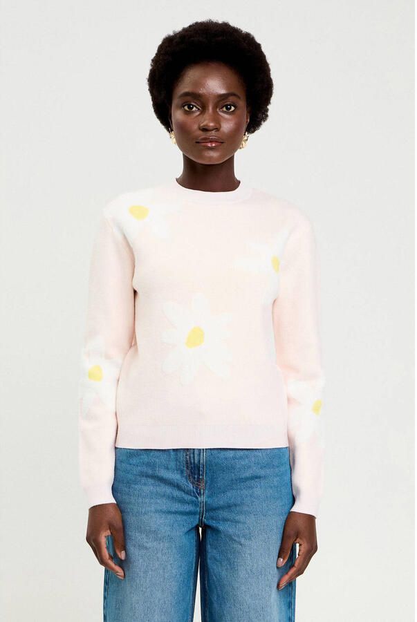 Cache gebloemde sweater lichtroze