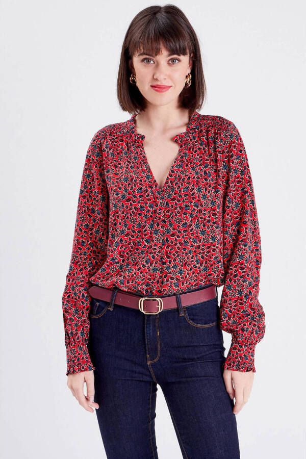 Cache gebloemde top rood blauw
