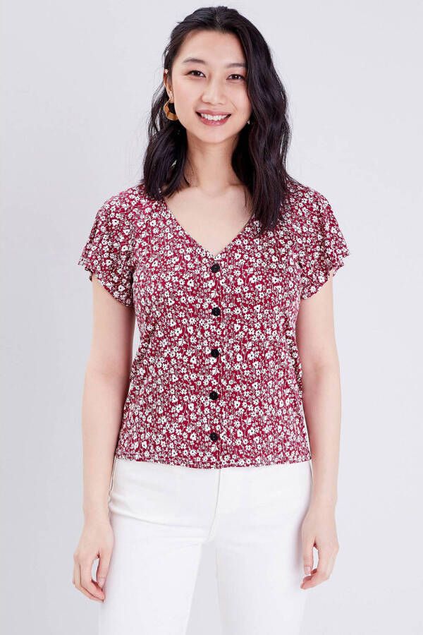 Cache gebloemde top rood wit