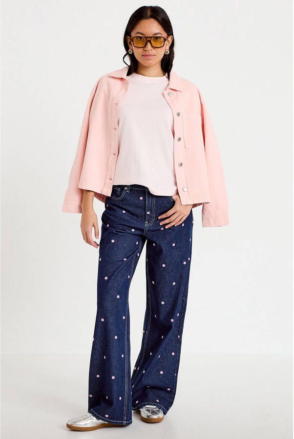 Cache gebloemde wide leg jeans met borduursels donkerblauw - Foto 2