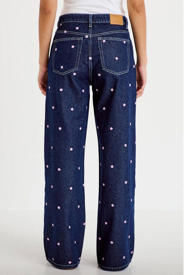 Cache gebloemde wide leg jeans met borduursels donkerblauw - Foto 3