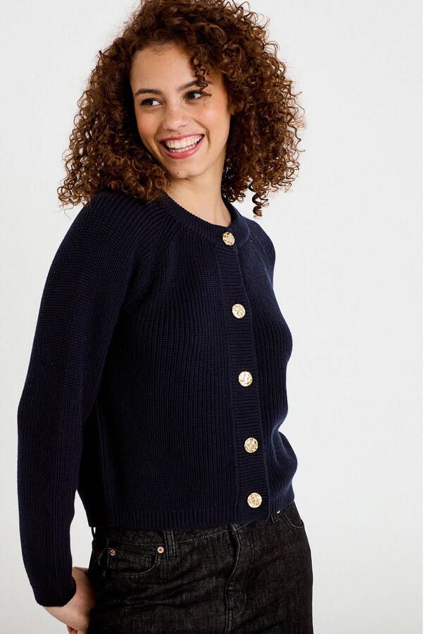 Cache gebreid vest donkerblauw