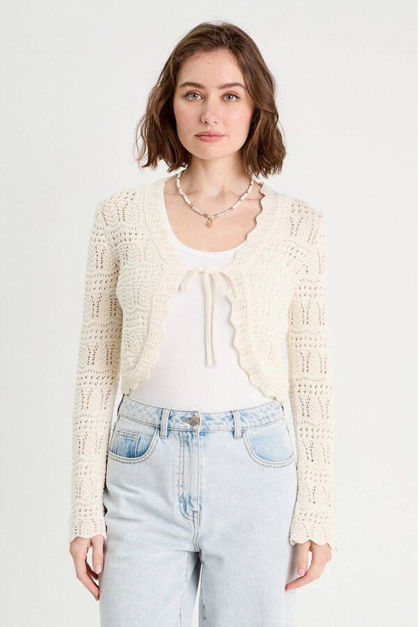 Cache gebreid vest ecru crochet