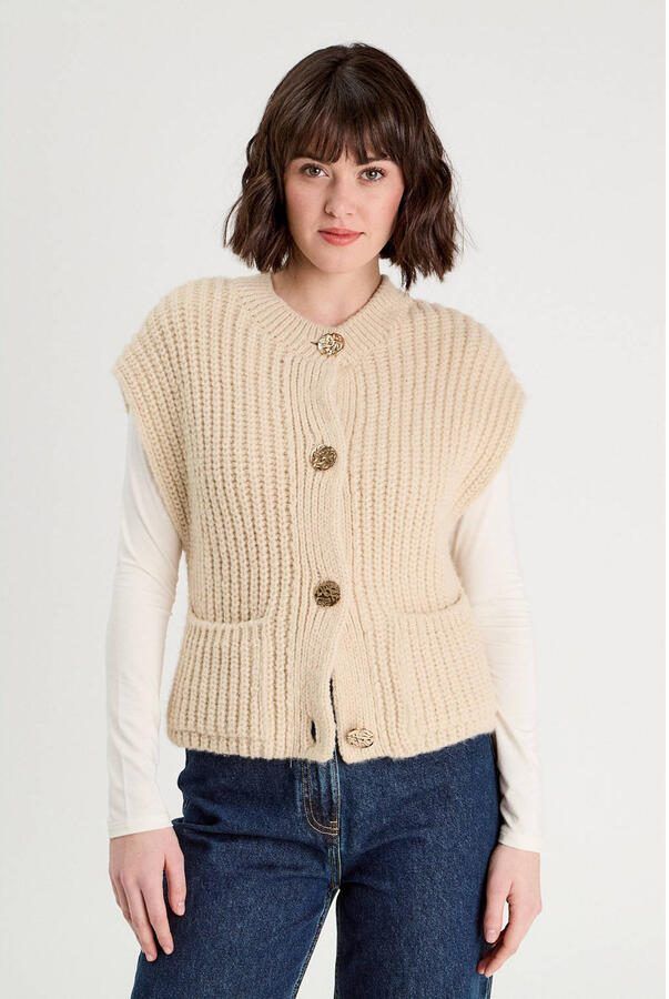 Cache gebreid vest ecru