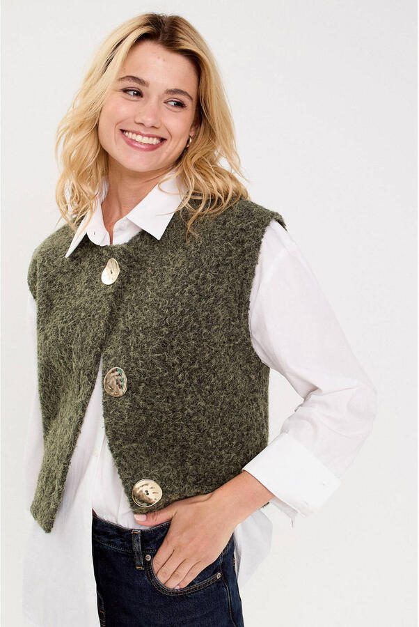 Cache gebreid vest kaki - Foto 2