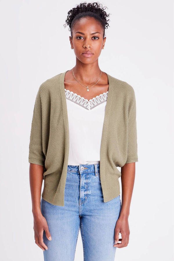 Cache gebreid vest met textuur kaki