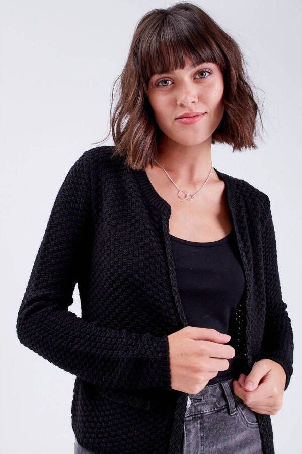 Cache gebreid vest met textuur zwart