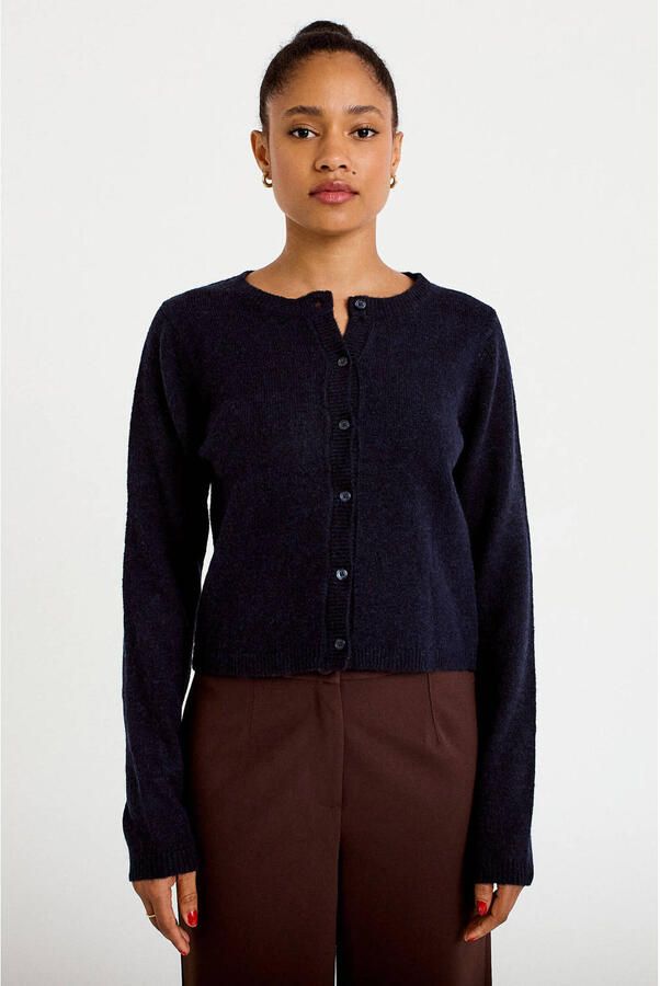 Cache gebreid vest met wol marineblauw