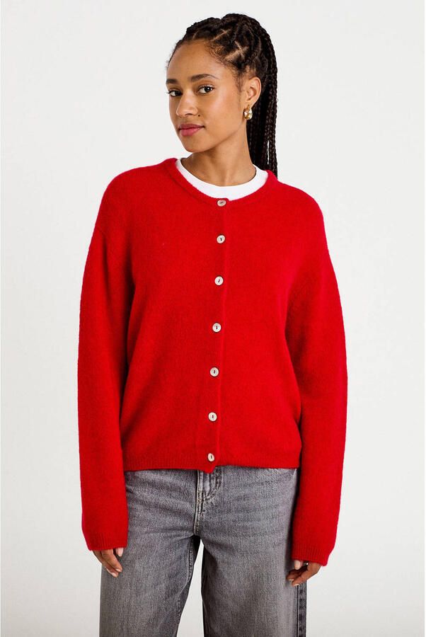 Cache gebreid vest met wol rood