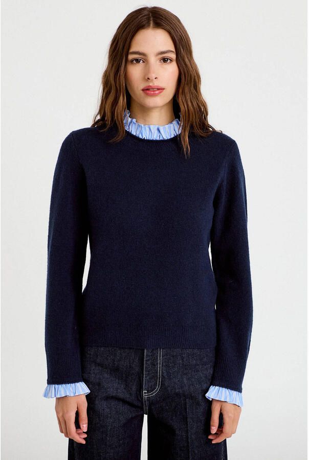 Cache gebreide trui met wol marineblauw
