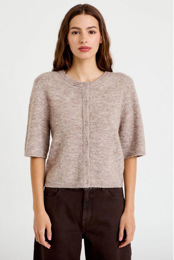 Cache gebreid vest met wol taupe