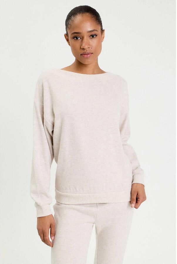Cache gemêleerde gebreide trui beige