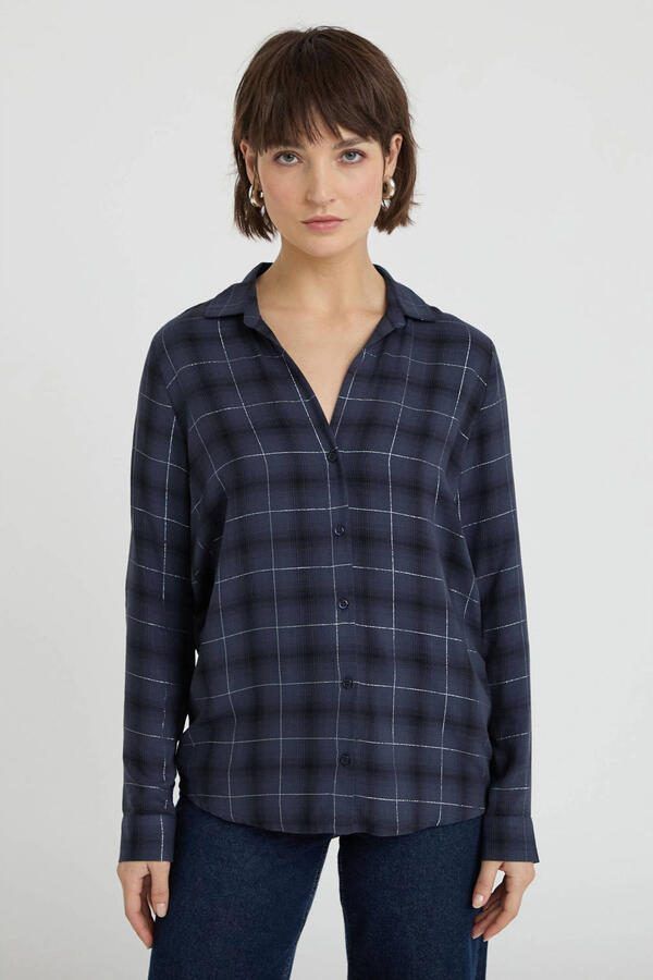 Cache geruit blouse donkerblauw