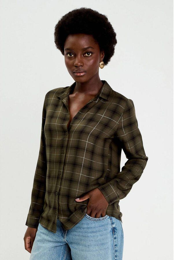 Cache geruit blouse donkergroen - Foto 3