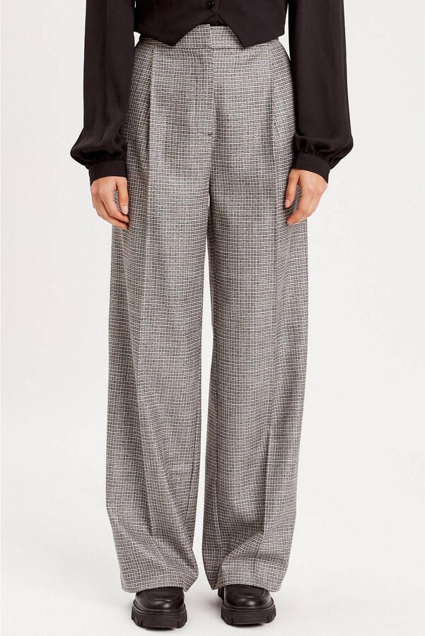 Cache geruite high waist loose fit pantalon grijs zwart