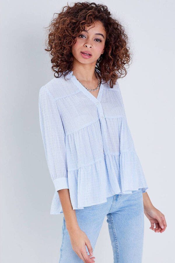 Cache gestreepte blouse blauw