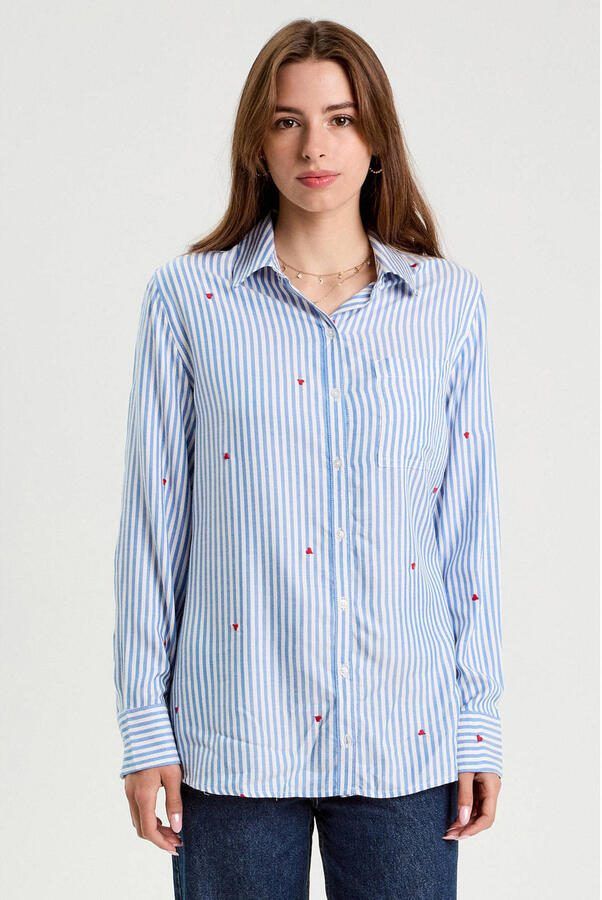 Cache gestreepte blouse blauw