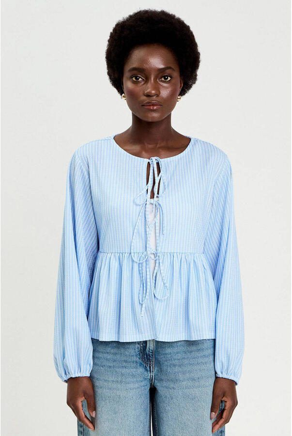 Cache gestreepte blouse lichtblauw
