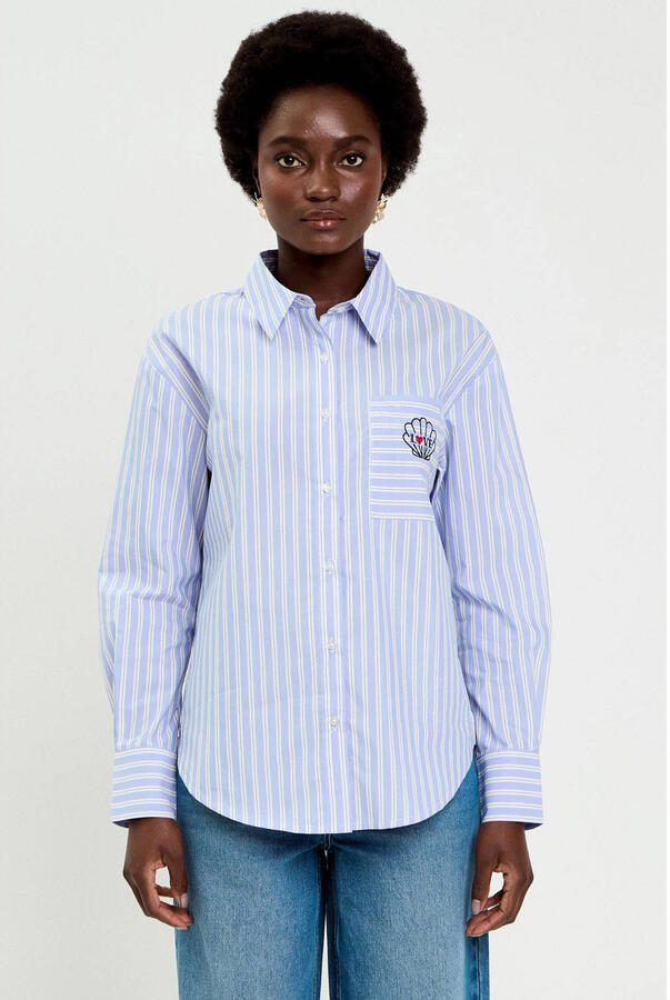 Cache gestreepte blouse lichtblauw