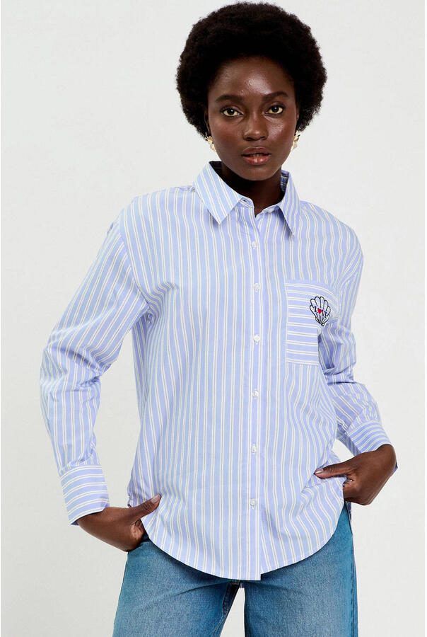 Cache gestreepte blouse lichtblauw - Foto 2