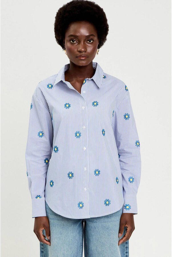 Cache gestreepte blouse lichtblauw