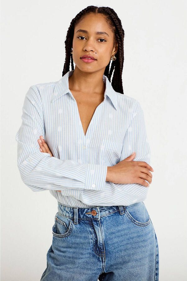 Cache gestreepte blouse lichtblauw