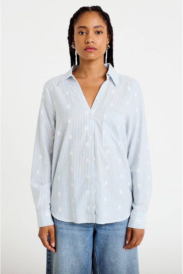 Cache gestreepte blouse lichtblauw - Foto 3