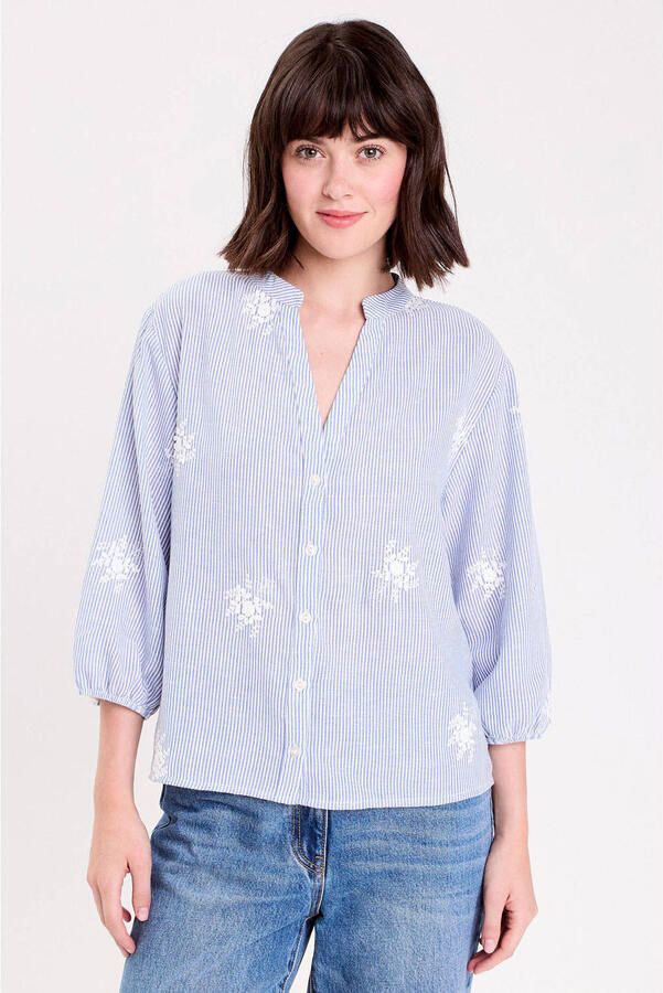 Cache gestreepte blouse lichtblauw