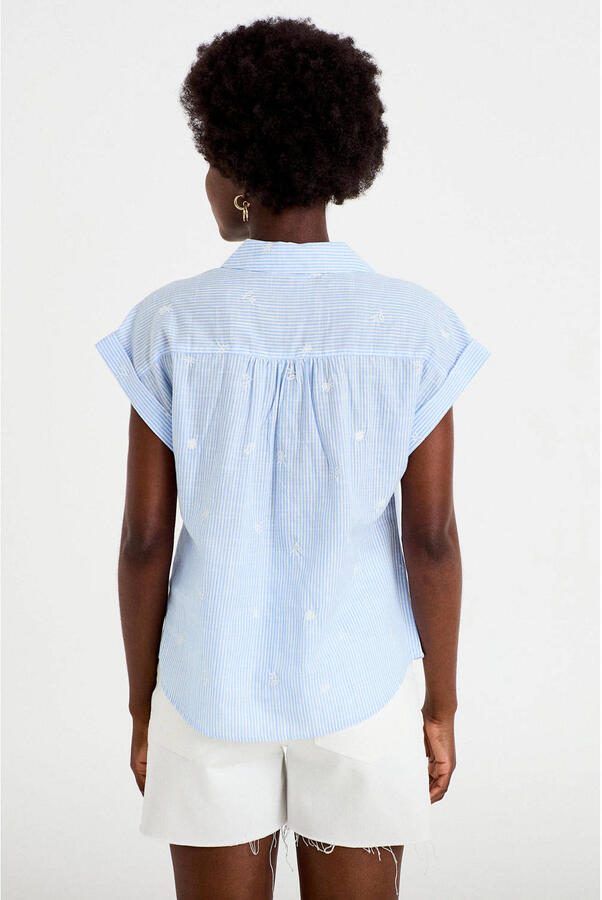 Cache gestreepte blouse met borduursels lichtblauw - Foto 2