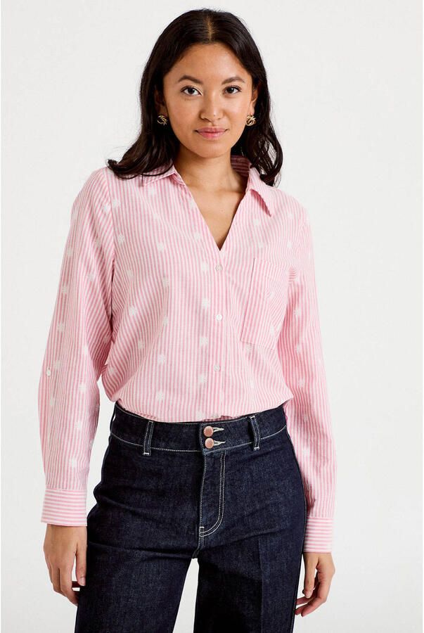 Cache gestreepte blouse met borduursels roze
